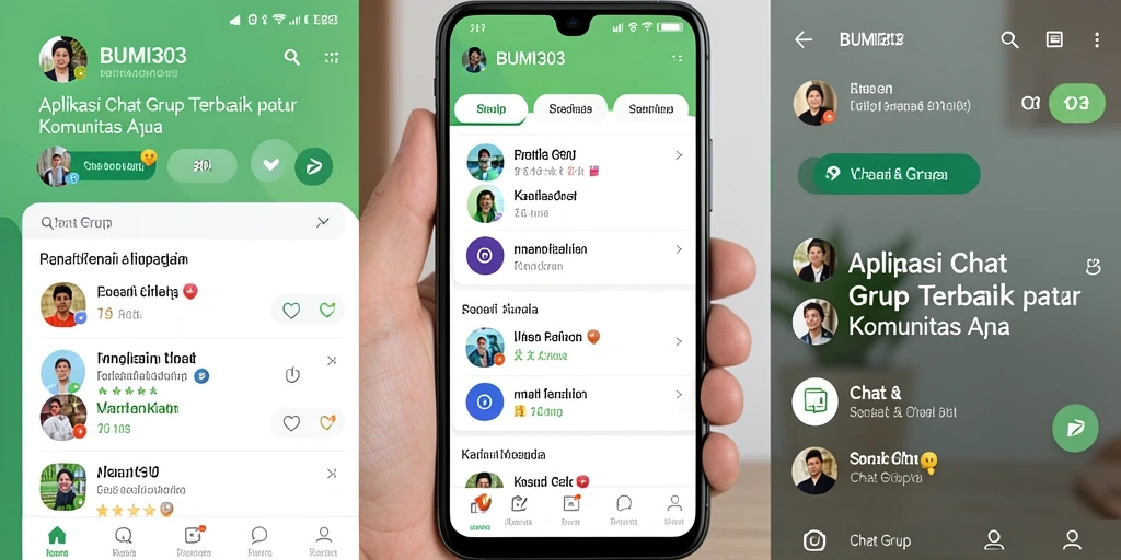 Antarmuka intuitif BUMI303 dengan fitur Chat Grup yang menarik.