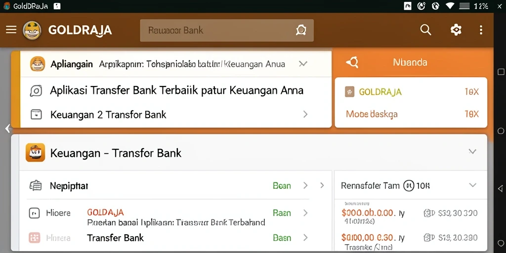 Antarmuka utama GOLDRAJA menampilkan fitur transfer bank yang mudah digunakan.