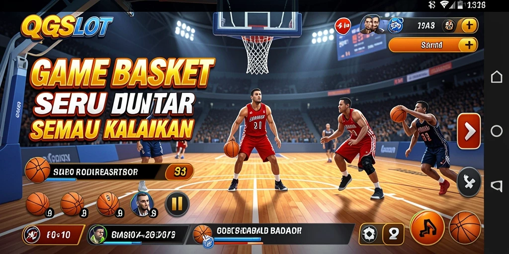 Tampilan antarmuka QQSLOT dengan aksi permainan basket yang seru.