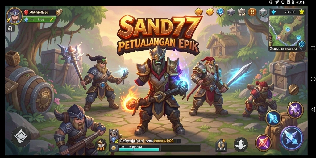Tampilan antarmuka SAND77 yang menarik dalam battle RPG.